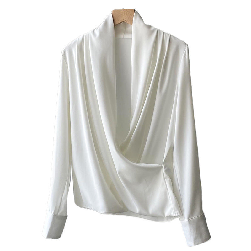 Women's French Elegant Long Sleeve Satin V-neck Shirt