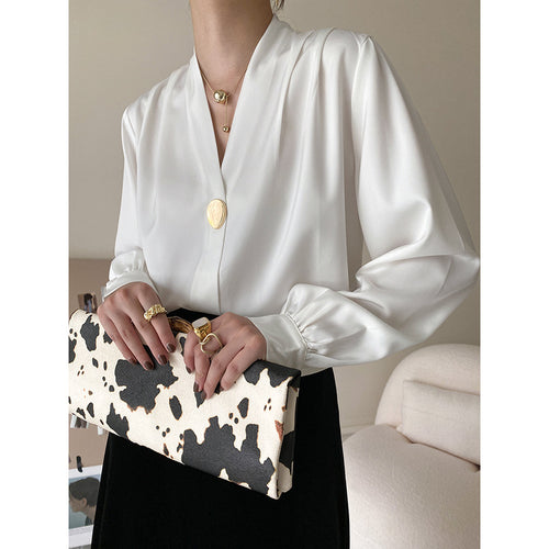 New Autumn New Commuter Satin-like Lantern Sleeve Shirt